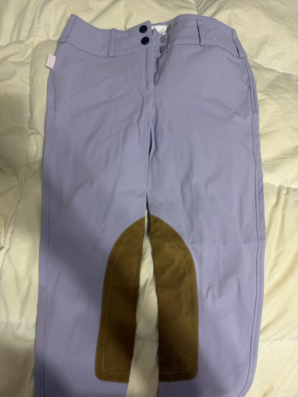 The Tailored Sportsman Lavender Riding Breeches with Brown Knee Patch